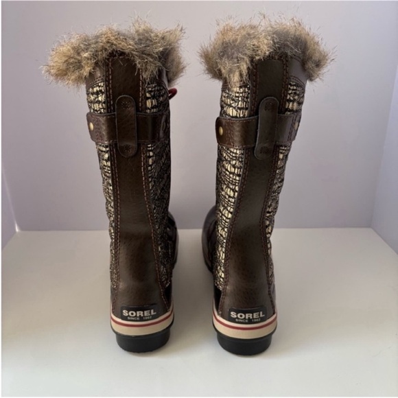 Sorel Tofino II Winter Boots Snow Shoes Leather Brown Black Red Womens Size 8.5 - Picture 3 of 14